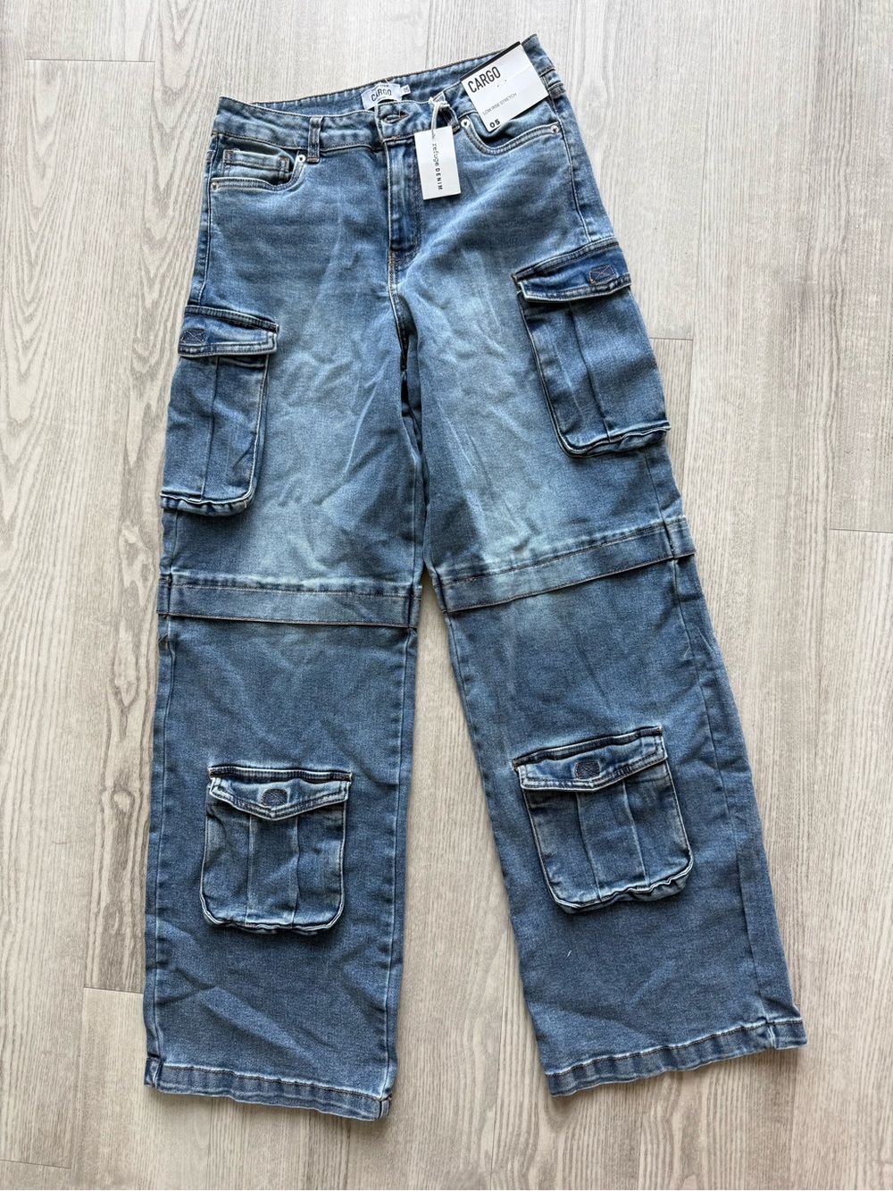 Cargo Wide-Leg Denim Utility Pants - Blue
